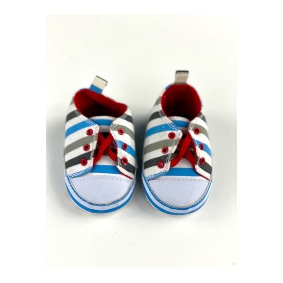 Quicksilver Infant Soft Sole Sneakers Shoes Sz 6-12M Stripes Blue White Grey - Picture 2 of 9